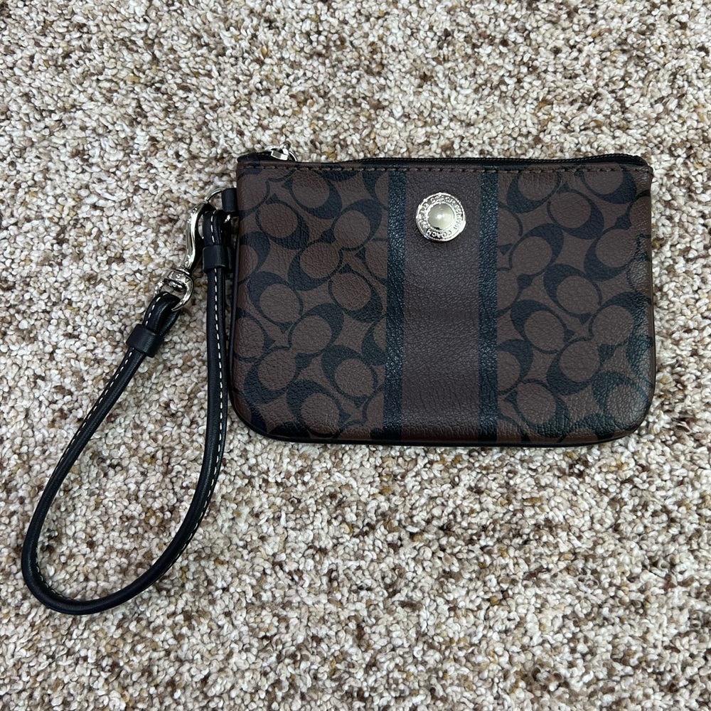 Women's Coach Small Handbag Purse Bag Wristlet Corner Zip Signature Canvas 6x4"
